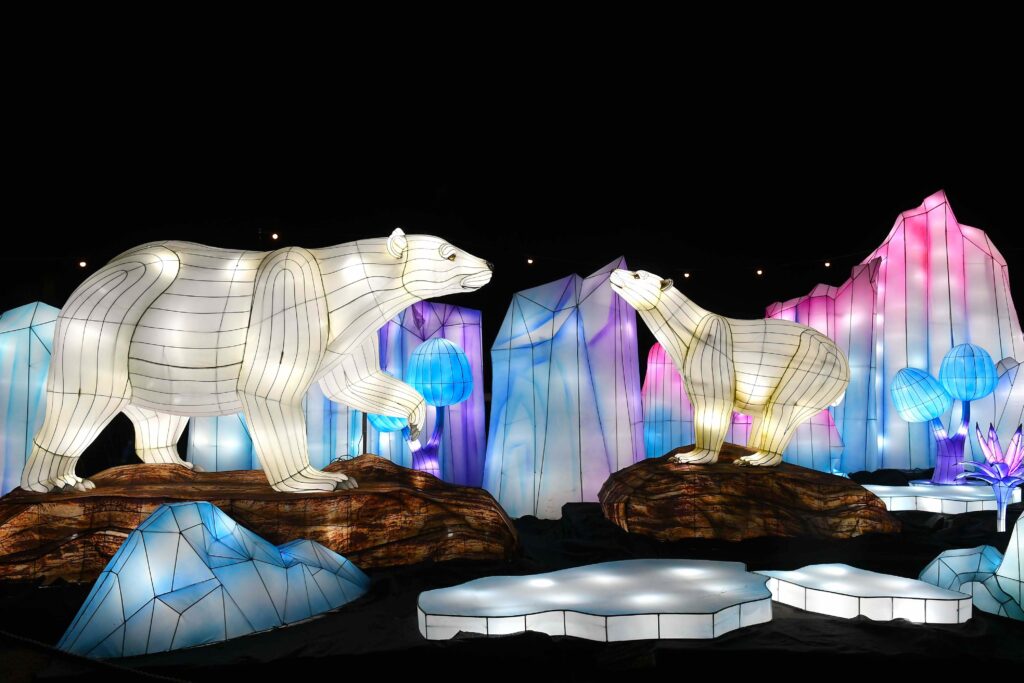Yorkshire Wildlife Park illuminations • Little Vikings - York for Kids Lantern animals and fantasy light displays glowing at the Yorkshire Wildlife Park Winter Illuminations