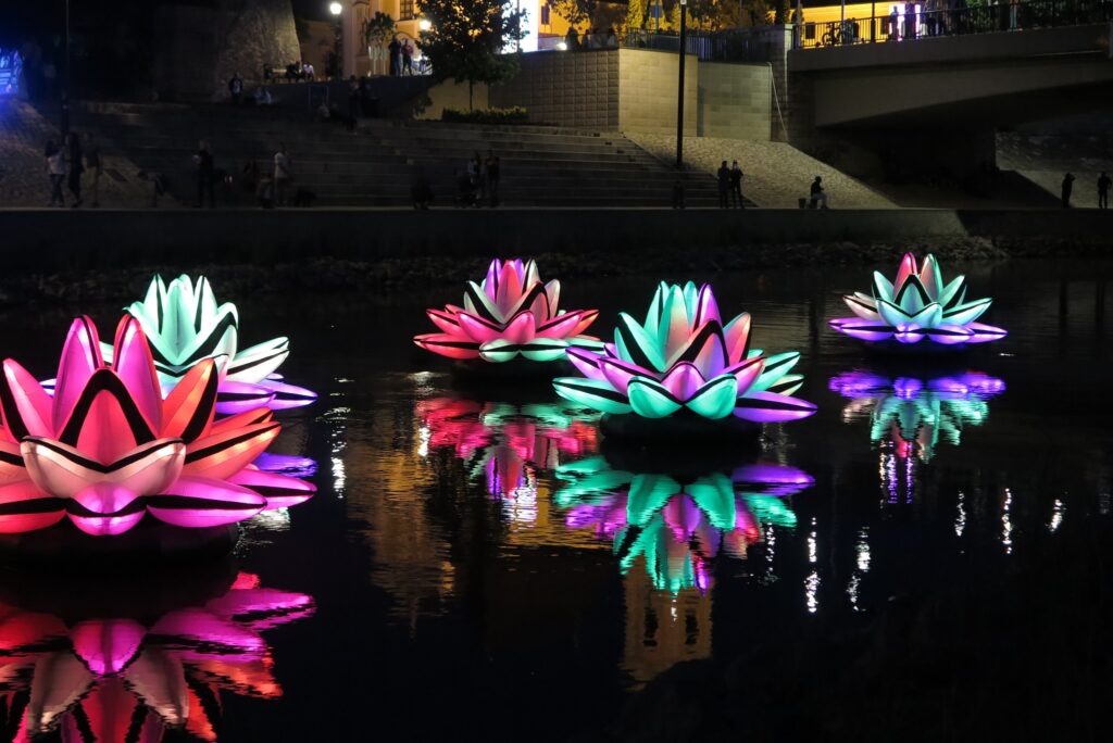 Scarborough Lights 1 • Little Vikings - York for Kids Scarborough seafront decorated with dazzling lights and illuminated displays for Scarborough Lights festival