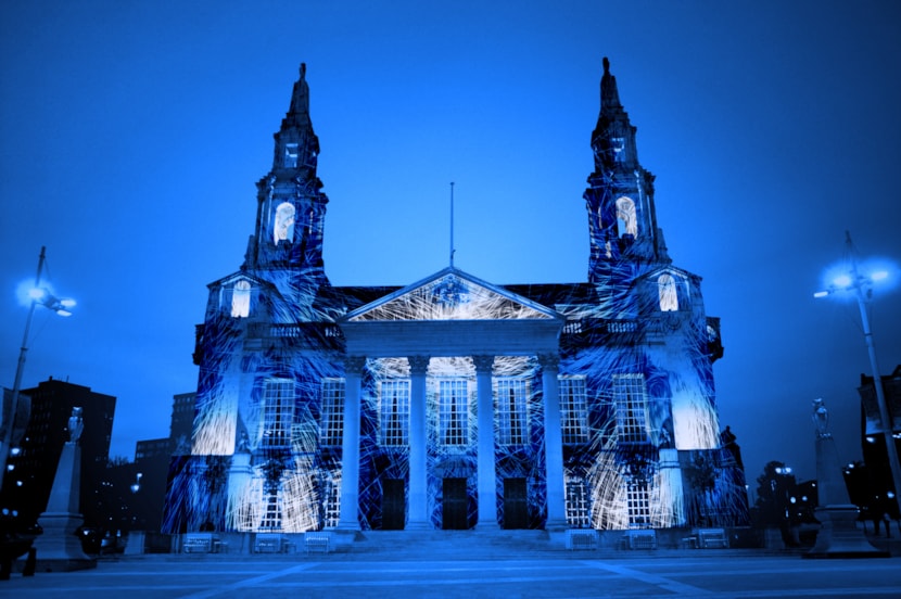 light night leeds • Little Vikings - York for Kids Leeds city centre lit up with colourful light installations and crowds enjoying Light Night Leeds festival
